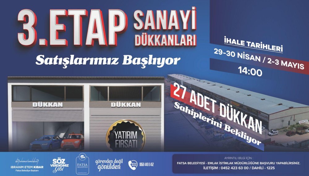 3.ETAP ÖZEL SANAYİ SİTESİ DÜKKÂNLARI İHALEYE ÇIKIYOR