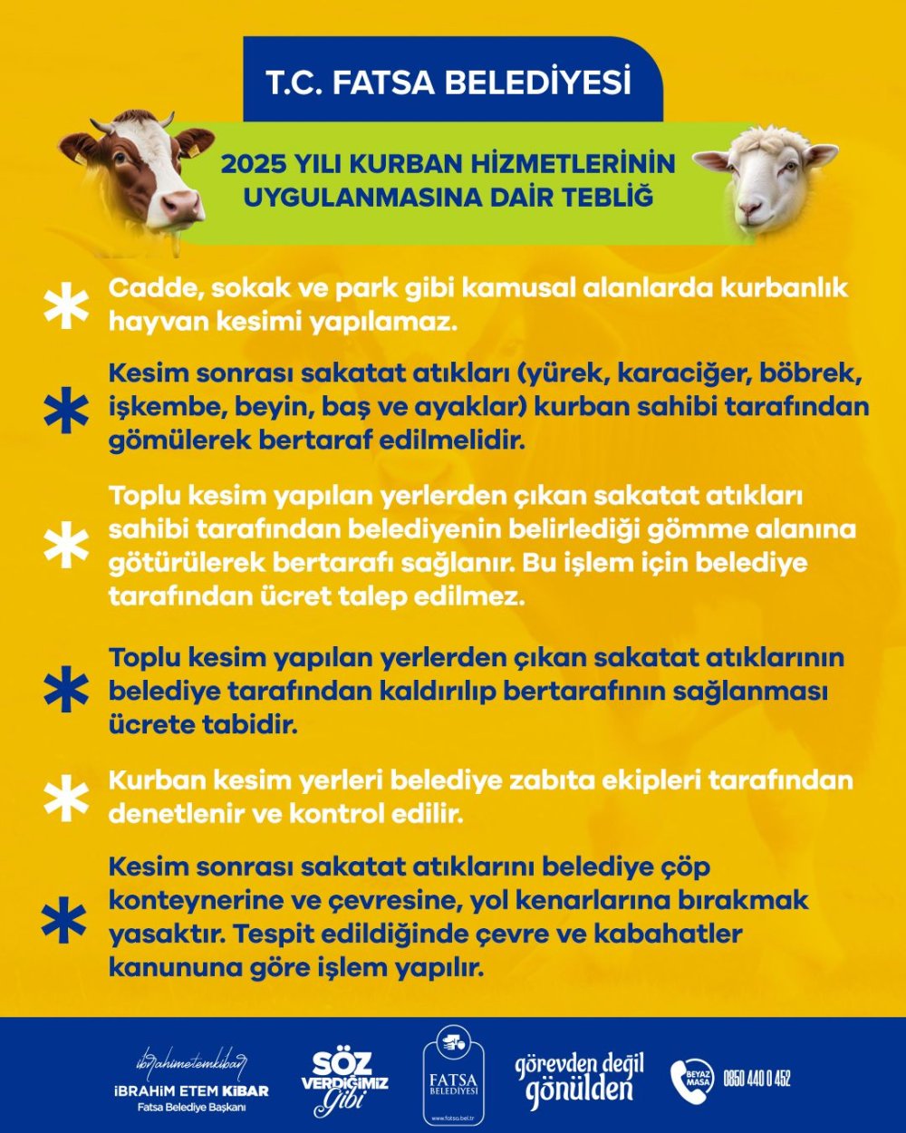 FATSA BELEDİYESİ 2025 YILI KURBAN HİZMETLERİNİN UYGULANMASINA DAİR TEBLİĞ