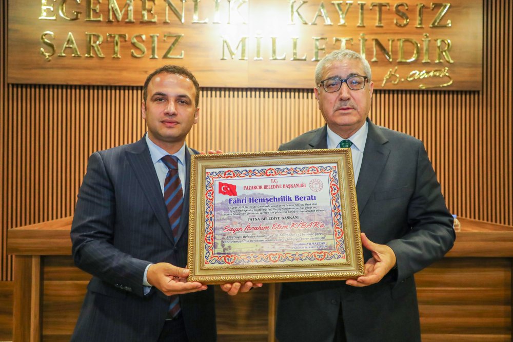 PAZARCIK BELEDİYESİNDEN FATSA BELEDİYESİNE HEMŞERİLİK BERATI